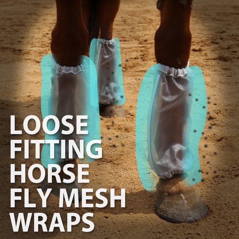 CareMaster Universal Size Horse Leggings Fine Mesh Horse Fly Boots Greatly Reduce Stomping Breathable Horse Boots Leg Wraps (Set of 4) Silver - Image 4